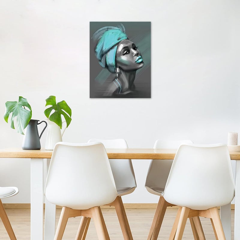 LB African American Women Canvas Wall Art Black Woman Yellow Hair Beauty Abstract Painting Canvas Prints Living Room Bedroom Bathroom Framed Home Decor Ready to Hang, 16x20 inch - Image 2