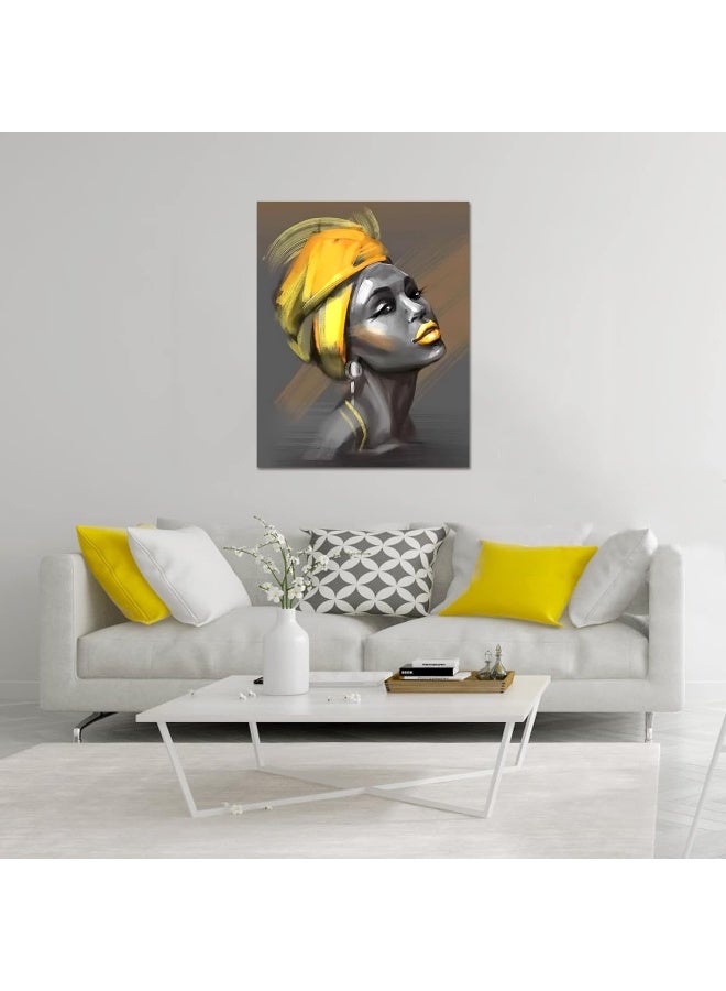LB African American Women Canvas Wall Art Black Woman Yellow Hair Beauty Abstract Painting Canvas Prints Living Room Bedroom Bathroom Framed Home Decor Ready to Hang, 16x20 inch - Image 4