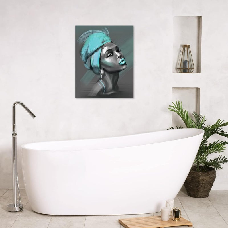 LB African American Women Canvas Wall Art Black Woman Yellow Hair Beauty Abstract Painting Canvas Prints Living Room Bedroom Bathroom Framed Home Decor Ready to Hang, 16x20 inch - Image 5