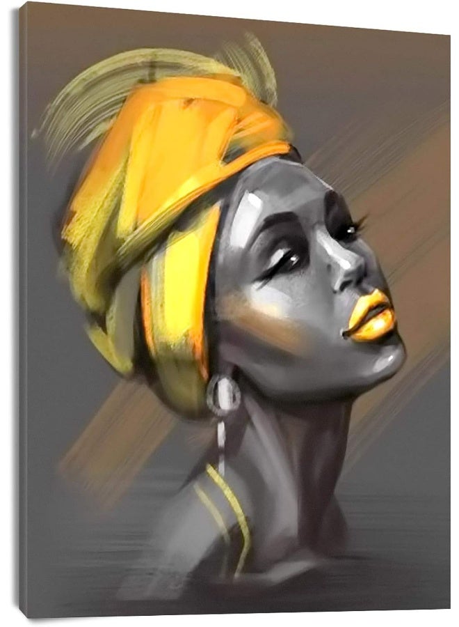 LB African American Women Canvas Wall Art Black Woman Yellow Hair Beauty Abstract Painting Canvas Prints Living Room Bedroom Bathroom Framed Home Decor Ready to Hang, 16x20 inch - Image 1