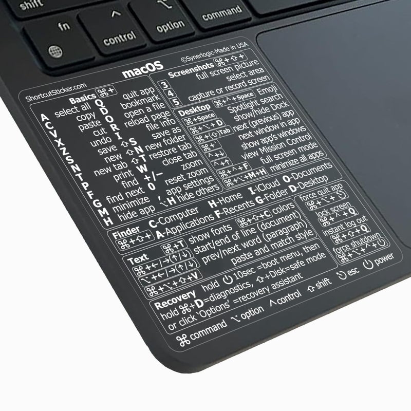 Synerlogic Synerlogic Mac OS Shortcuts Sticker  Keyboard Stickers for macOS  NoResidue Laminated Vinyl MacBook Cheatsheet for Laptop  MacBook Shortcuts 2025 ClearWhite