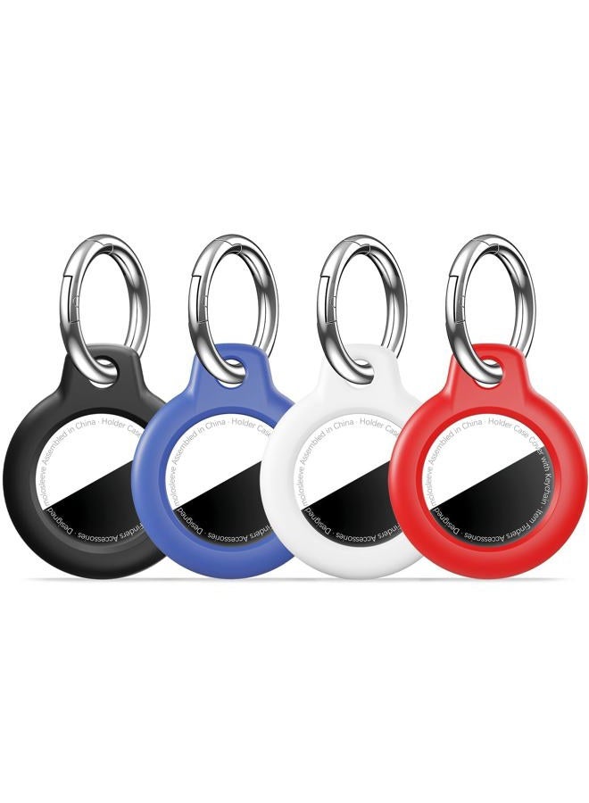 MOLOSLEEVE [4 Pack] for Airtag Holder Case with Keychain, Shockproof GPS Cover Anti-Scratch Key Chain, for Airtag Accessories for GPS Item Tracker Cases for Bags, Luggages, Black/Blue/White/Red - Image 1