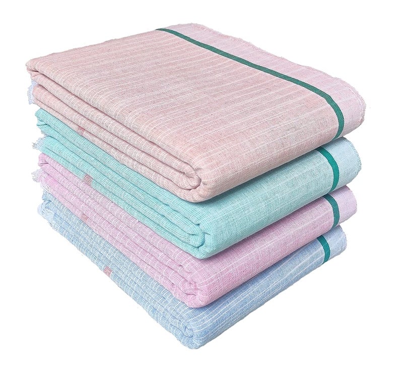 Mk weaves 100% Cotton Towel Gamcha (300 GSM /31x66 Inches) for Men & Women Skin Friendly Shrink Proof Pack of 4 - Image 1