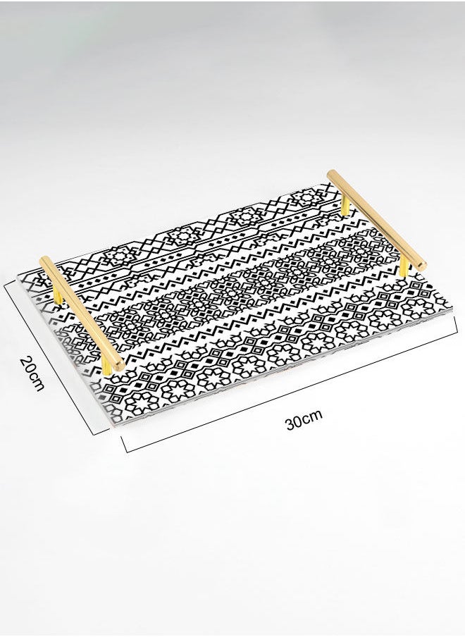 LOWHA صينية تقديم أكريليك مزخرفة بمقابض معدنية ذهبية اللون بنمط سلس مقاس 20 × 30 سم  - Image 2