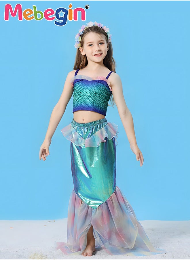 MEBEGIN - Girls Mermaid Costume, Beautiful 2-piece Mermaid Dress, Fancy Princess Dress Up, Glitter Cosplay Outfit with Bright Color and Laser Fabric, Suitable for Role-playing and Themed Parties - Image 1