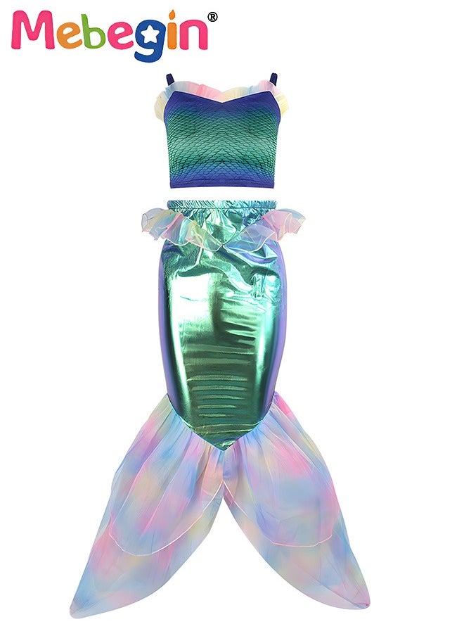 MEBEGIN - Girls Mermaid Costume, Beautiful 2-piece Mermaid Dress, Fancy Princess Dress Up, Glitter Cosplay Outfit with Bright Color and Laser Fabric, Suitable for Role-playing and Themed Parties - Image 1