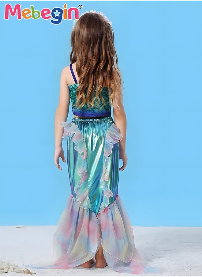 MEBEGIN - Girls Mermaid Costume, Beautiful 2-piece Mermaid Dress, Fancy Princess Dress Up, Glitter Cosplay Outfit with Bright Color and Laser Fabric, Suitable for Role-playing and Themed Parties - Image 1