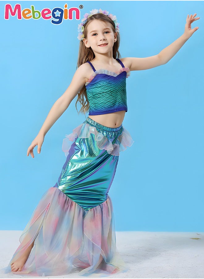 MEBEGIN - Girls Mermaid Costume, Beautiful 2-piece Mermaid Dress, Fancy Princess Dress Up, Glitter Cosplay Outfit with Bright Color and Laser Fabric, Suitable for Role-playing and Themed Parties - Image 1