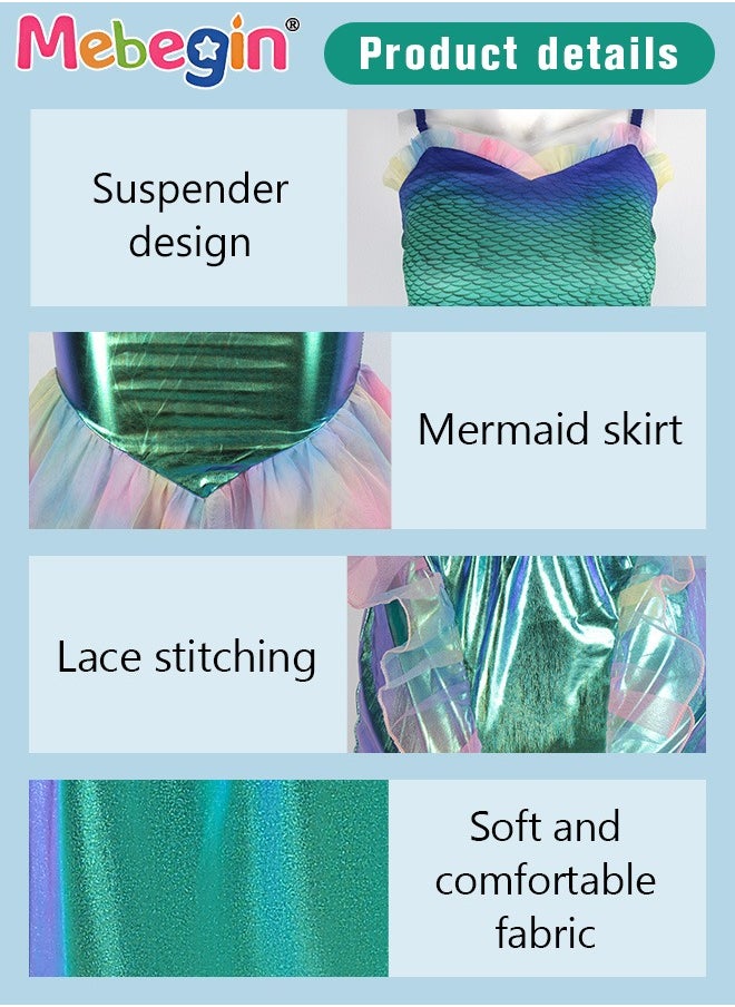 MEBEGIN - Girls Mermaid Costume, Beautiful 2-piece Mermaid Dress, Fancy Princess Dress Up, Glitter Cosplay Outfit with Bright Color and Laser Fabric, Suitable for Role-playing and Themed Parties - Image 1