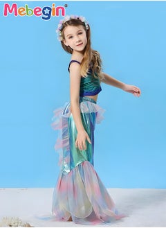 MEBEGIN Girls Mermaid Costume, Beautiful 2-piece Mermaid Dress, Fancy Princess Dress Up, Glitter Cosplay Outfit with Bright Color and Laser Fabric, Suitable for Role-playing and Themed Parties  - Image 4