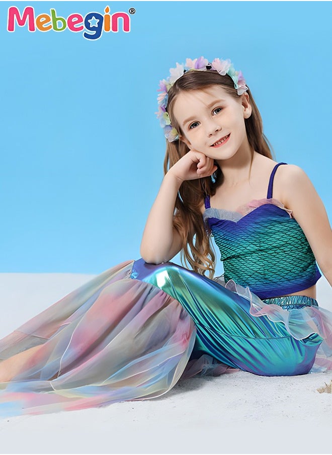 MEBEGIN - Girls Mermaid Costume, Beautiful 2-piece Mermaid Dress, Fancy Princess Dress Up, Glitter Cosplay Outfit with Bright Color and Laser Fabric, Suitable for Role-playing and Themed Parties - Image 1