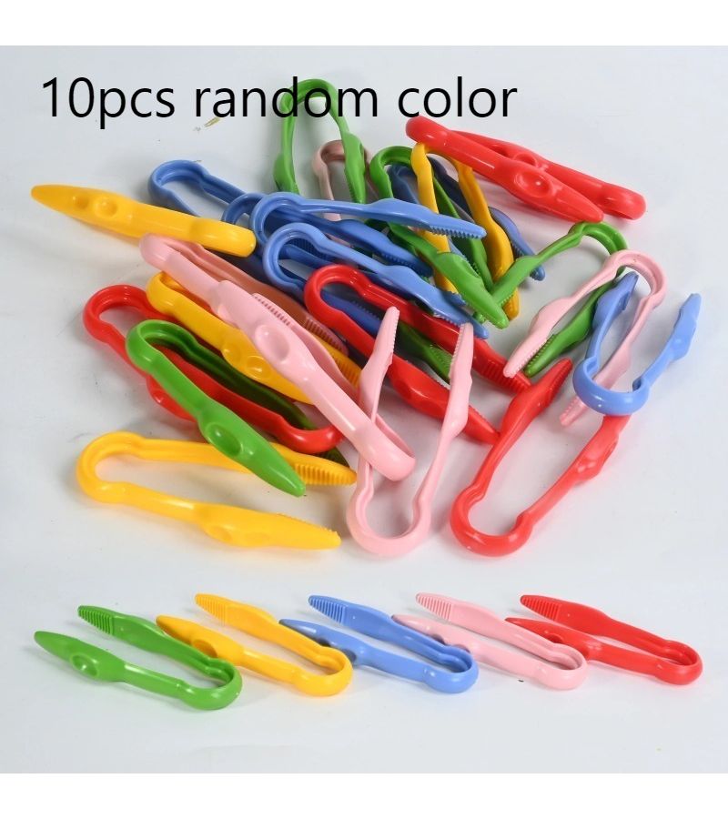 10 Random Colors Fine Motor Tools Tip Tweezers Colored Clips Plastic Tweezers - Image 1