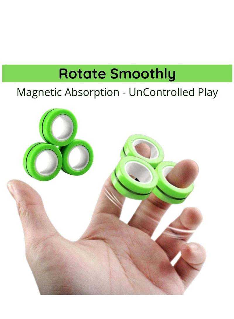Zikra Fingears Magnetic Rings Fidget Spinner Toy Stress, Anxiety Relief Magnetic Spinner Ring - Green 3pcs - Image 3