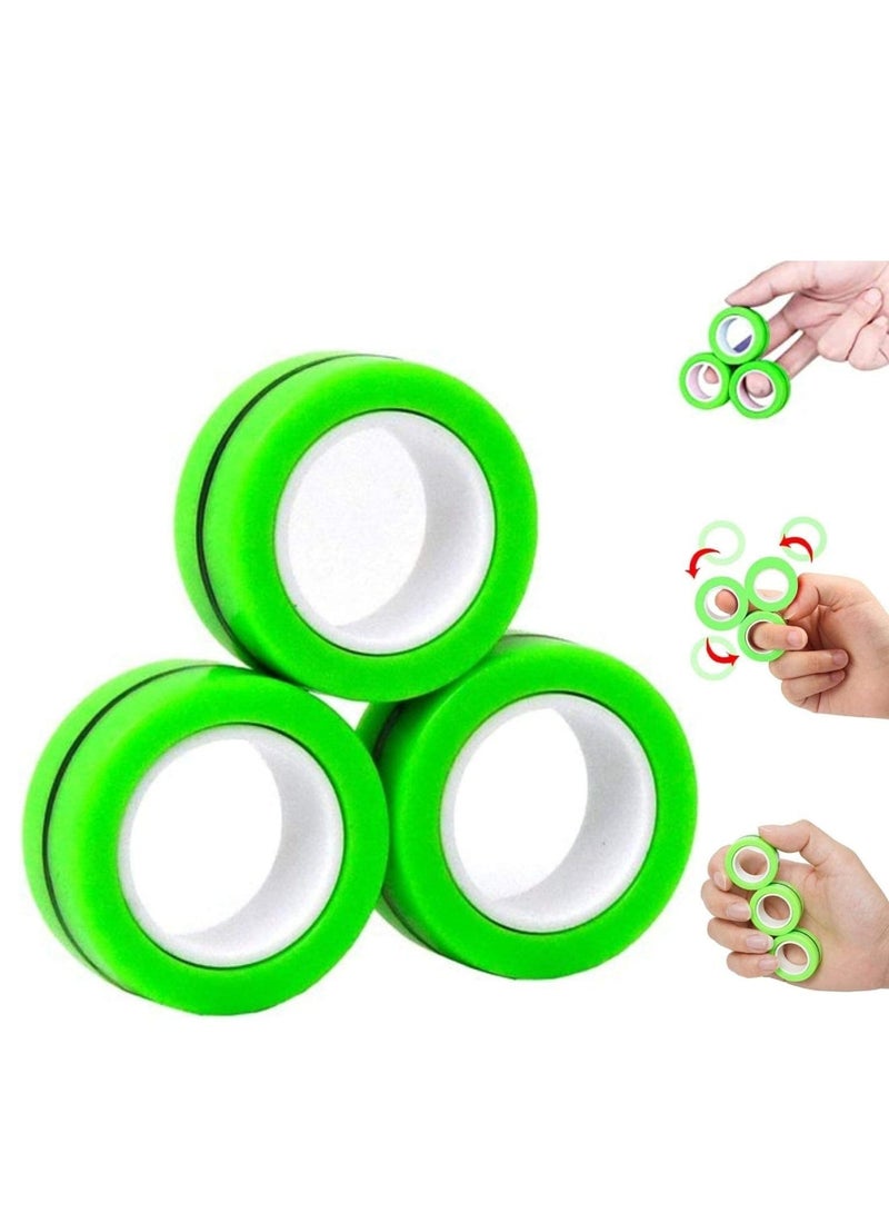 Zikra Fingears Magnetic Rings Fidget Spinner Toy Stress, Anxiety Relief Magnetic Spinner Ring - Green 3pcs - Image 1