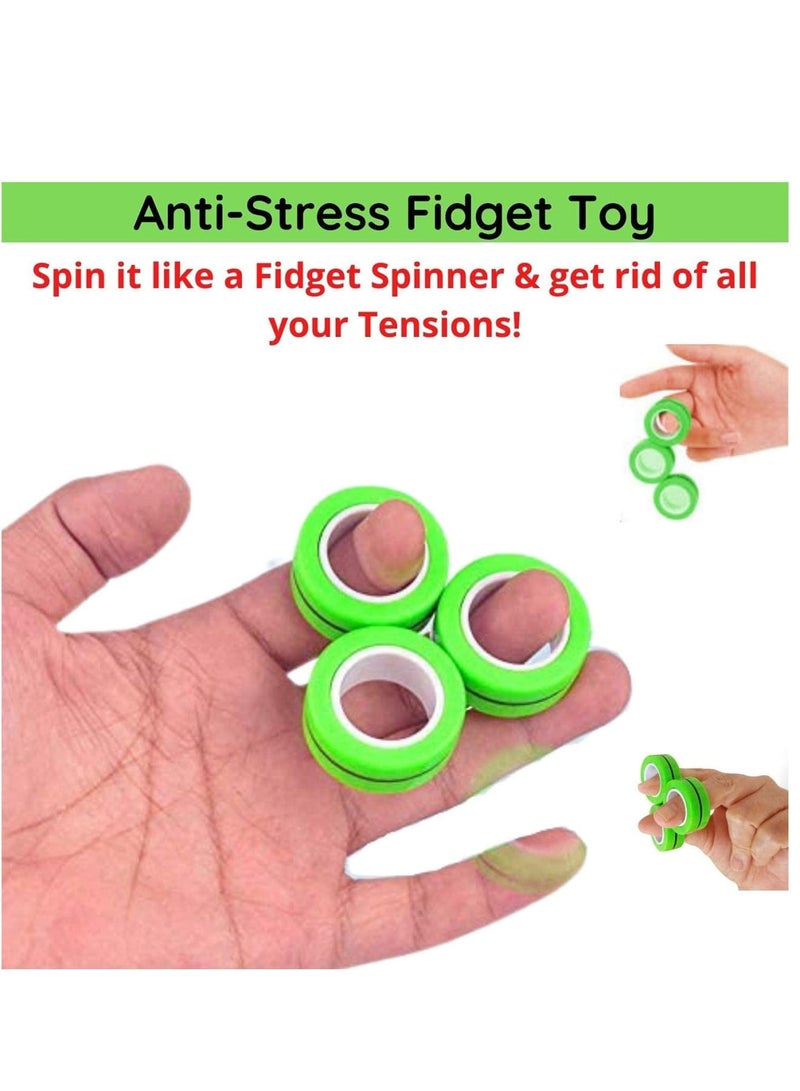 Zikra Fingears Magnetic Rings Fidget Spinner Toy Stress, Anxiety Relief Magnetic Spinner Ring - Green 3pcs - Image 2