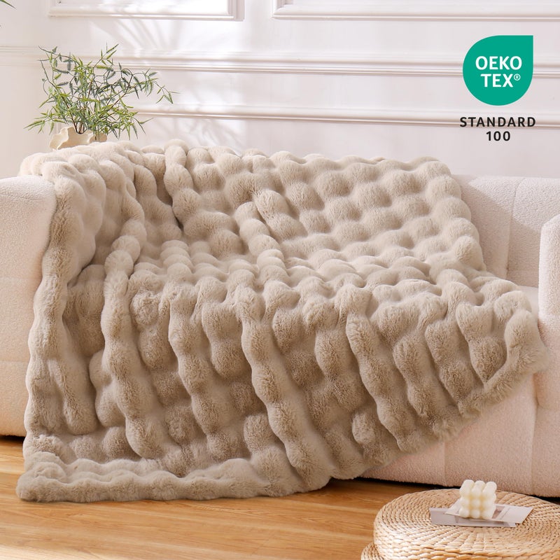 BENVWE Faux Fur Throw Blanket Fleece Bubble Blanket, Soft,Cozy and Thick Blanket Plush Fluffy Blanket for Couch Chair Bed 51x63 Inches Beige - Image 2
