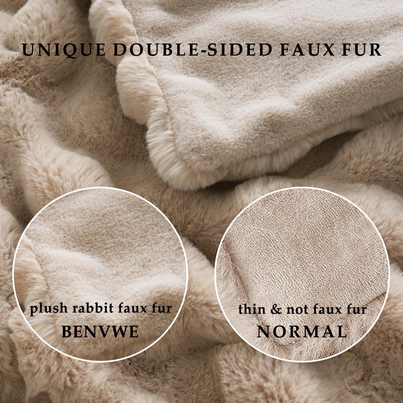 BENVWE Faux Fur Throw Blanket Fleece Bubble Blanket, Soft,Cozy and Thick Blanket Plush Fluffy Blanket for Couch Chair Bed 51x63 Inches Beige - Image 4