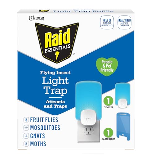 RAID مجموعة بدء تشغيل مصيدة الحشرات الطائرة من رايد إيسينشالز، جهاز توصيل واحد + خرطوشة واحدة، مع جذب مدعوم بالضوء - Image 1