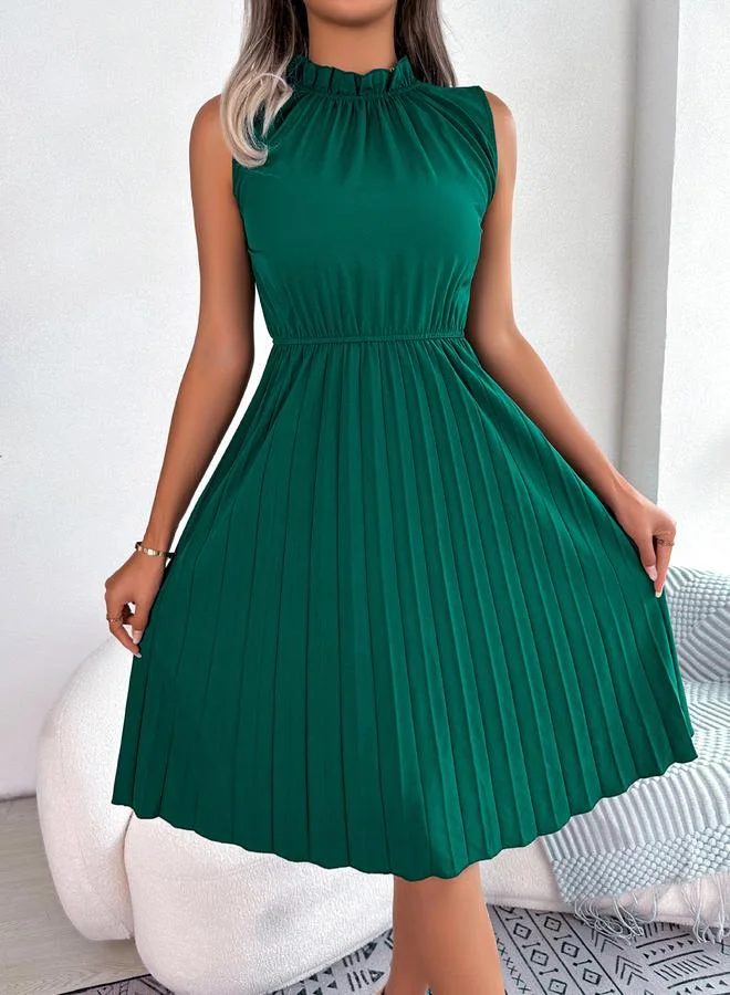 Take Two emerald green Green Ruffle Neck Pleated Knee Length Dress for Women | Best Price UAE