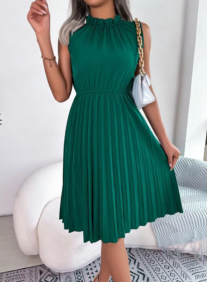 Take Two emerald green Green Ruffle Neck Pleated Knee Length Dress for Women | Best Price UAE