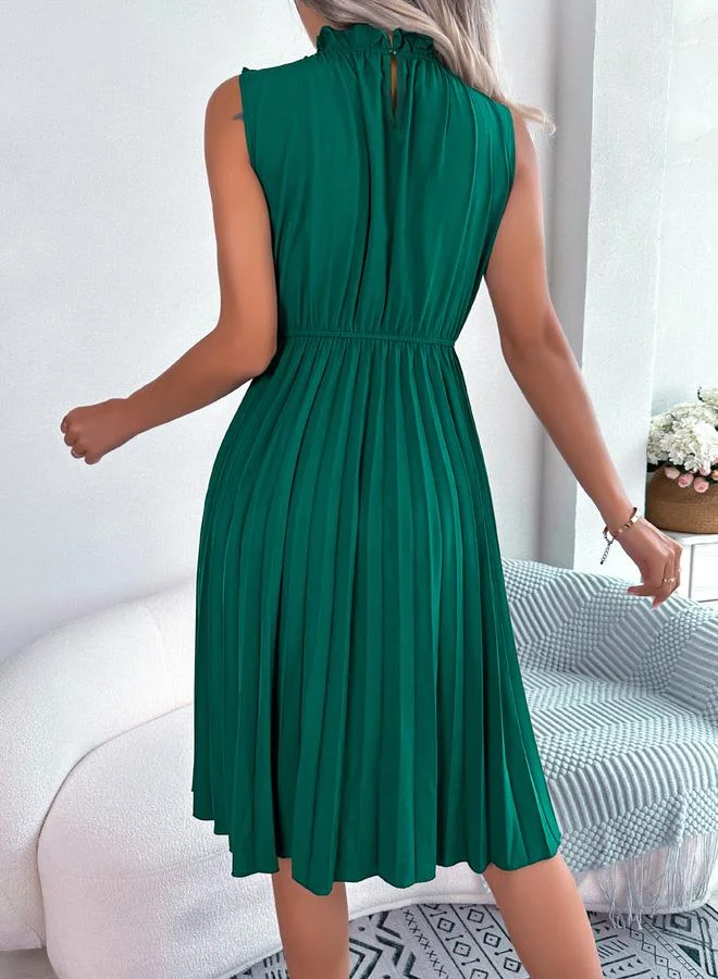 Take Two emerald green Green Ruffle Neck Pleated Knee Length Dress for Women | Best Price UAE