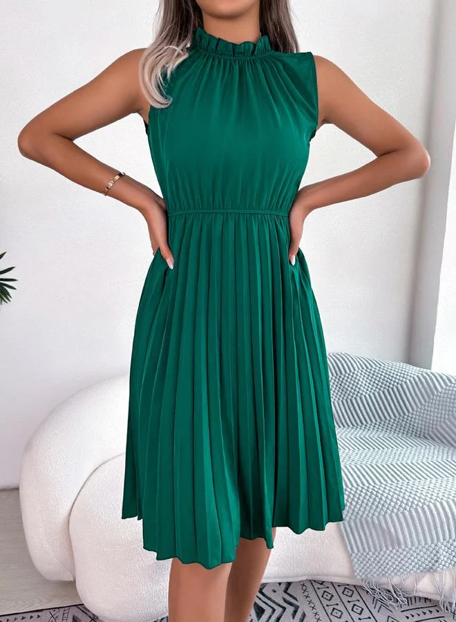Take Two emerald green Green Ruffle Neck Pleated Knee Length Dress for Women | Best Price UAE