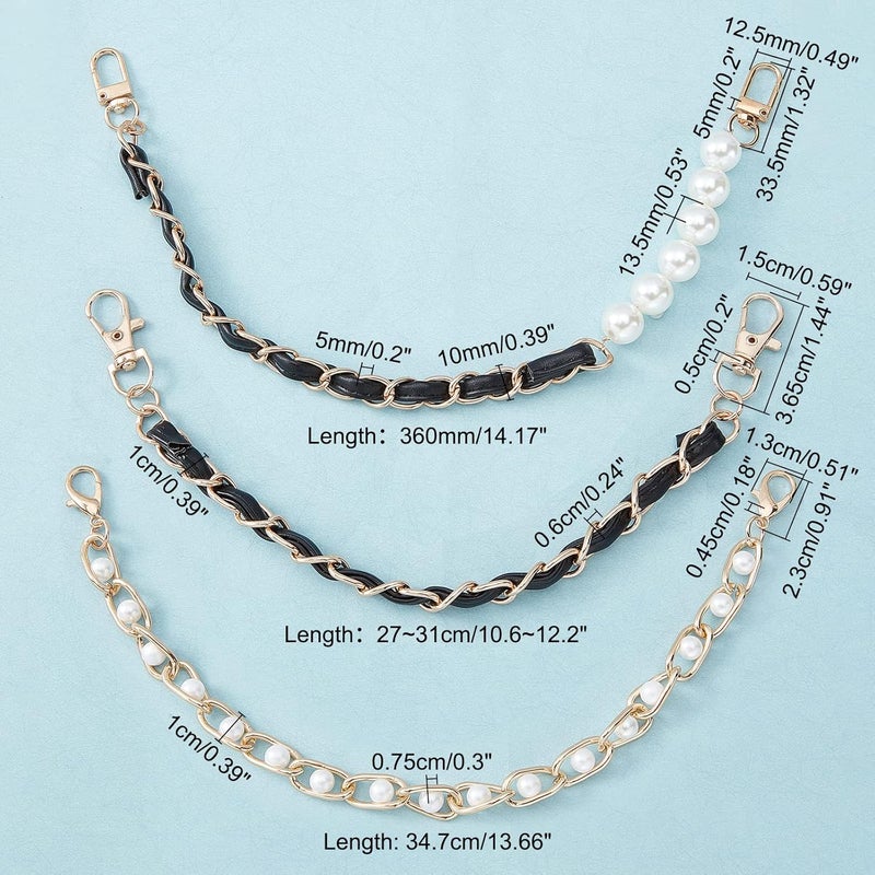comfrt 3 Styles Purse Bag Handle Chain, Pearl Bead Handbag Strap Extender Leather Short Replacement Clutches Handles 10.6/13.6/14.1 Inch Shoulder Bag Decoration Chain Crossbody Charms Accessories - Image 2