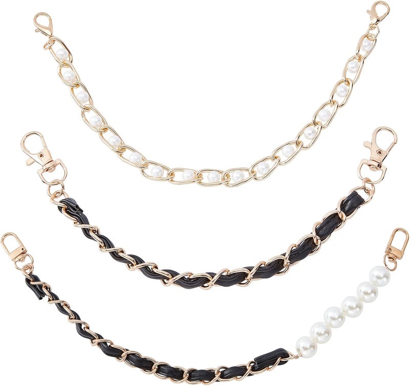 comfrt 3 Styles Purse Bag Handle Chain, Pearl Bead Handbag Strap Extender Leather Short Replacement Clutches Handles 10.6/13.6/14.1 Inch Shoulder Bag Decoration Chain Crossbody Charms Accessories - Image 1