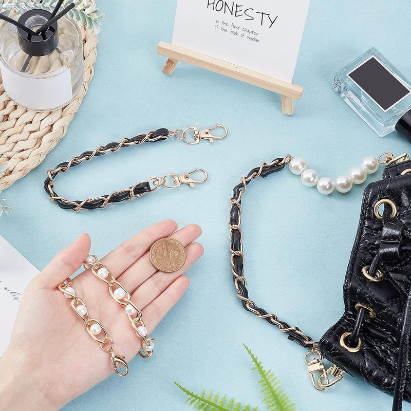 comfrt 3 Styles Purse Bag Handle Chain, Pearl Bead Handbag Strap Extender Leather Short Replacement Clutches Handles 10.6/13.6/14.1 Inch Shoulder Bag Decoration Chain Crossbody Charms Accessories - Image 3
