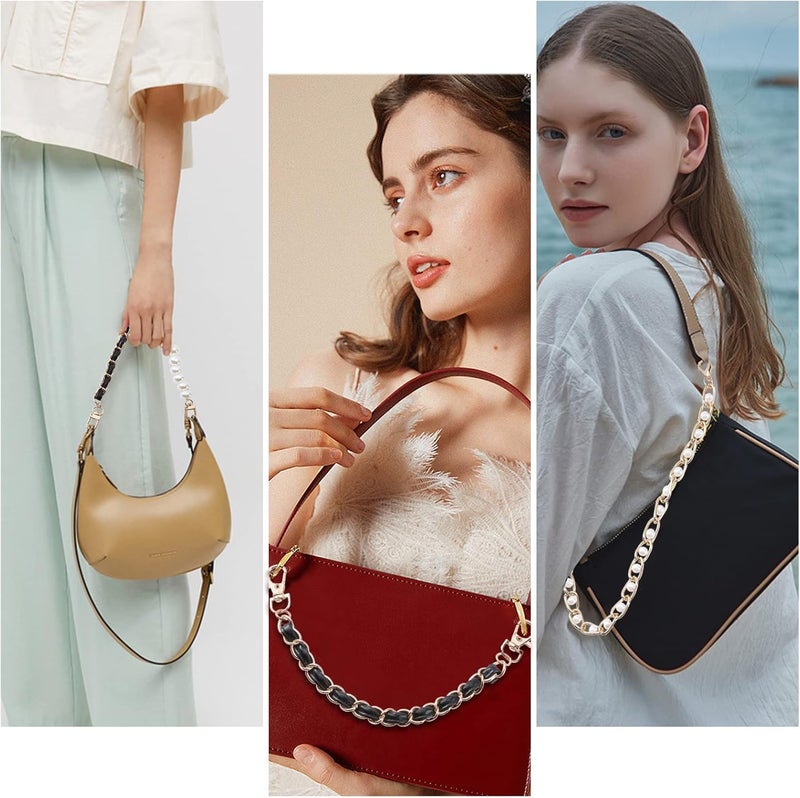 comfrt 3 Styles Purse Bag Handle Chain, Pearl Bead Handbag Strap Extender Leather Short Replacement Clutches Handles 10.6/13.6/14.1 Inch Shoulder Bag Decoration Chain Crossbody Charms Accessories - Image 4