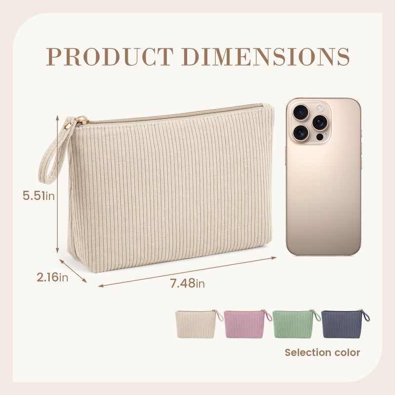 MAGEFY Small Makeup Bag, Corduroy Small Pouches for Purse Cosmetic Bag Makeup Pouches for Key Pocket Lipstick Bag Card Holder Data Cable Organizer(Beige,Small) - Image 2