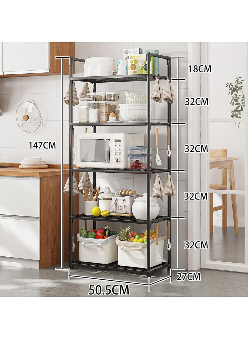 RATSAW Kitchen Storage Rack Kitchen Shelving Unit Storage Shelves Organizer with Side Hooks Storage Rack Storage Organizer Shelves Multifunctional Storage Rack Stand for Kitchen Closet Bathroom Laundry - Black - Image 2