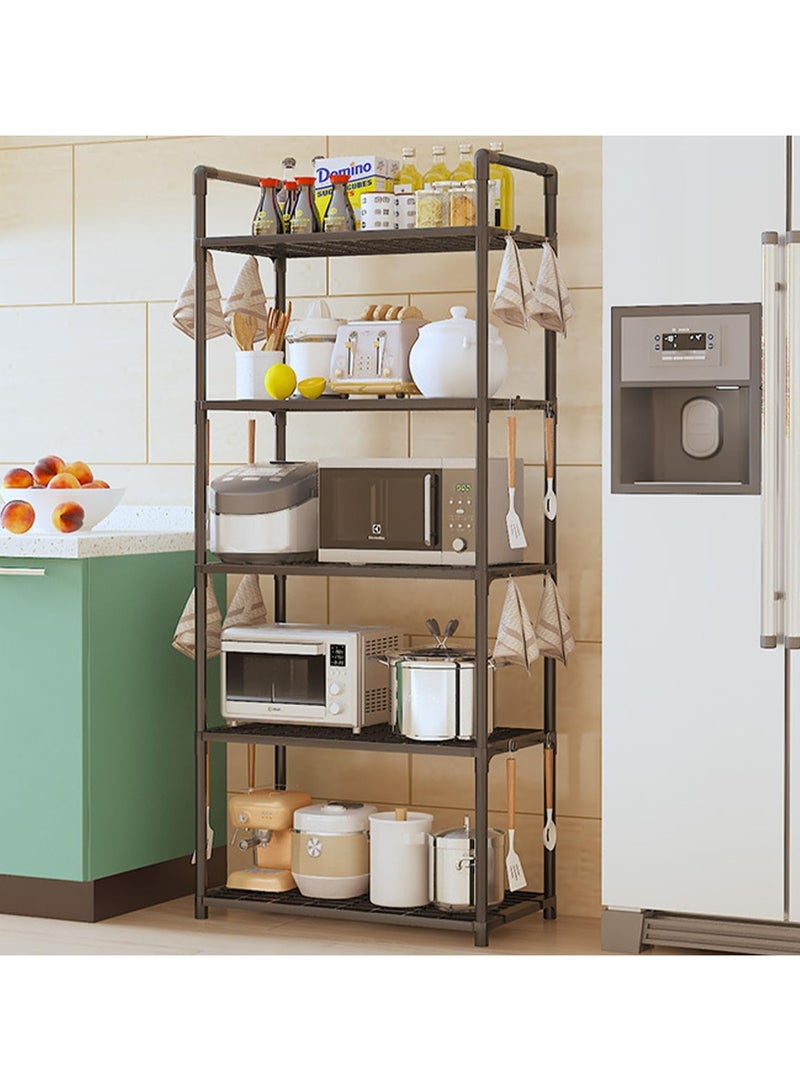 RATSAW Kitchen Storage Rack Kitchen Shelving Unit Storage Shelves Organizer with Side Hooks Storage Rack Storage Organizer Shelves Multifunctional Storage Rack Stand for Kitchen Closet Bathroom Laundry - Black - Image 3