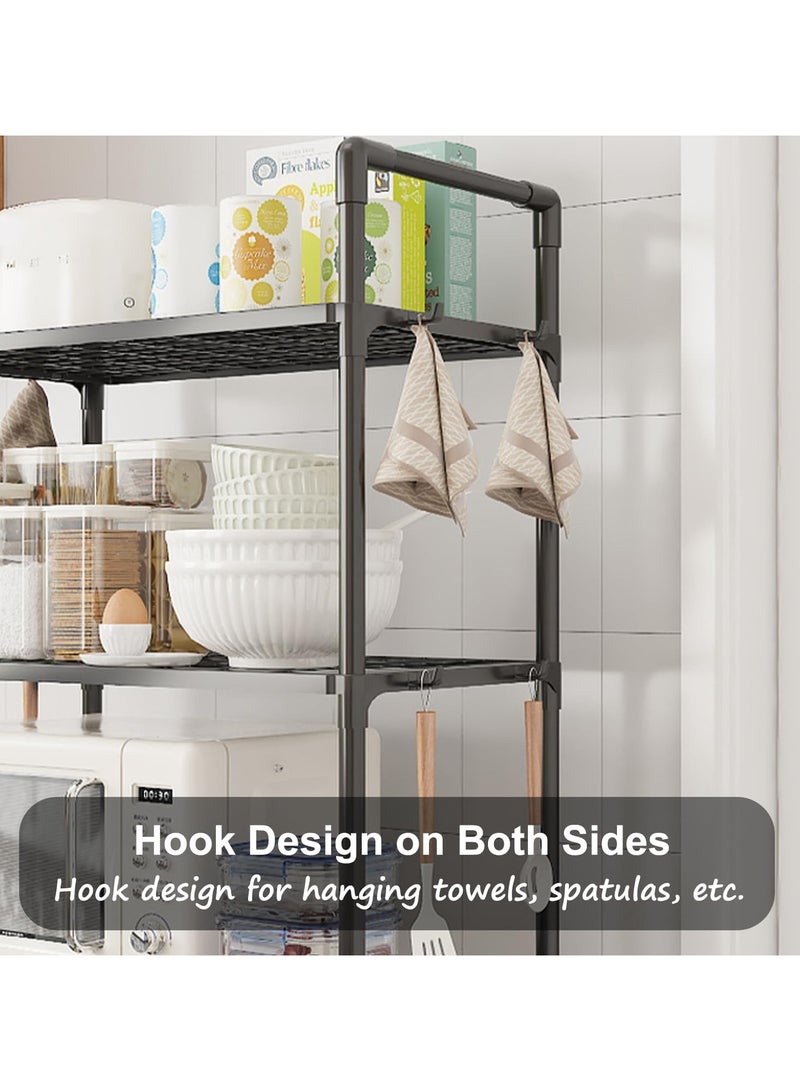 RATSAW Kitchen Storage Rack Kitchen Shelving Unit Storage Shelves Organizer with Side Hooks Storage Rack Storage Organizer Shelves Multifunctional Storage Rack Stand for Kitchen Closet Bathroom Laundry - Black - Image 5