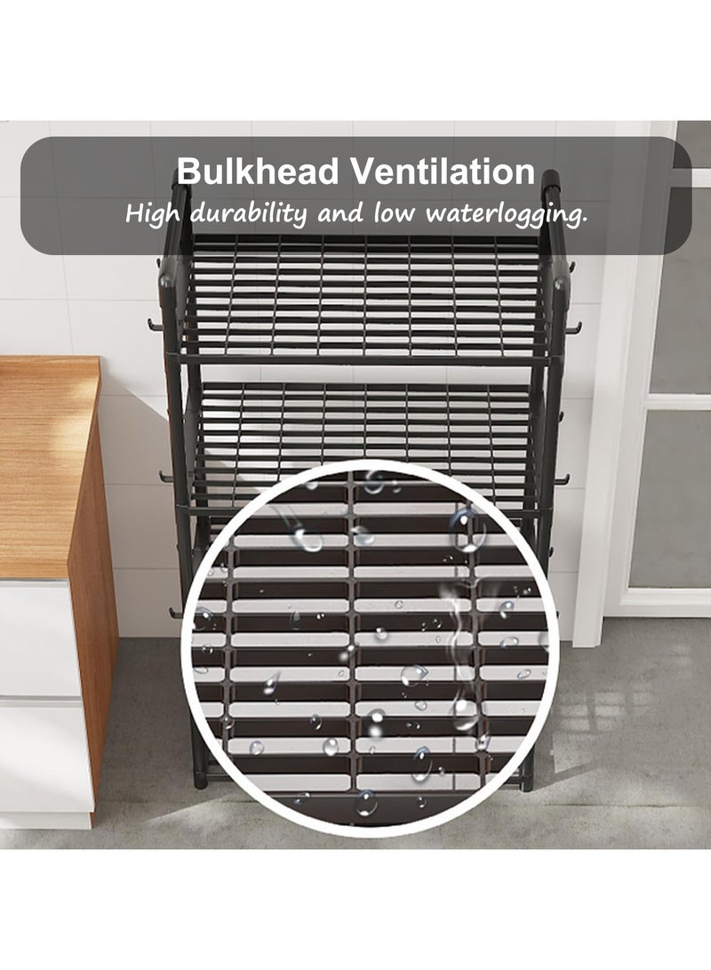 RATSAW Kitchen Storage Rack Kitchen Shelving Unit Storage Shelves Organizer with Side Hooks Storage Rack Storage Organizer Shelves Multifunctional Storage Rack Stand for Kitchen Closet Bathroom Laundry - Black - Image 4