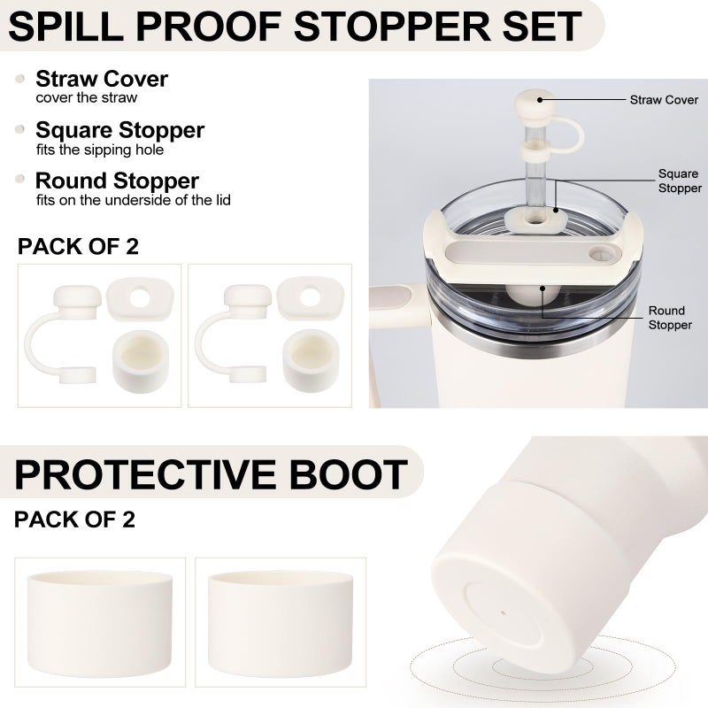 HYZ 8 Piece Accessories for Stanley Cup, Silicone Spill Proof Stopper Set and Protective Boot Including Straw Cover Cap for Stanley H2.0 20oz 30oz 40oz Tumbler, Cream - Image 2