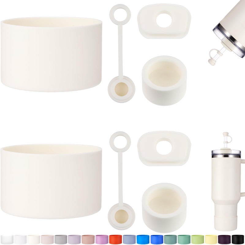 HYZ 8 Piece Accessories for Stanley Cup, Silicone Spill Proof Stopper Set and Protective Boot Including Straw Cover Cap for Stanley H2.0 20oz 30oz 40oz Tumbler, Cream - Image 1