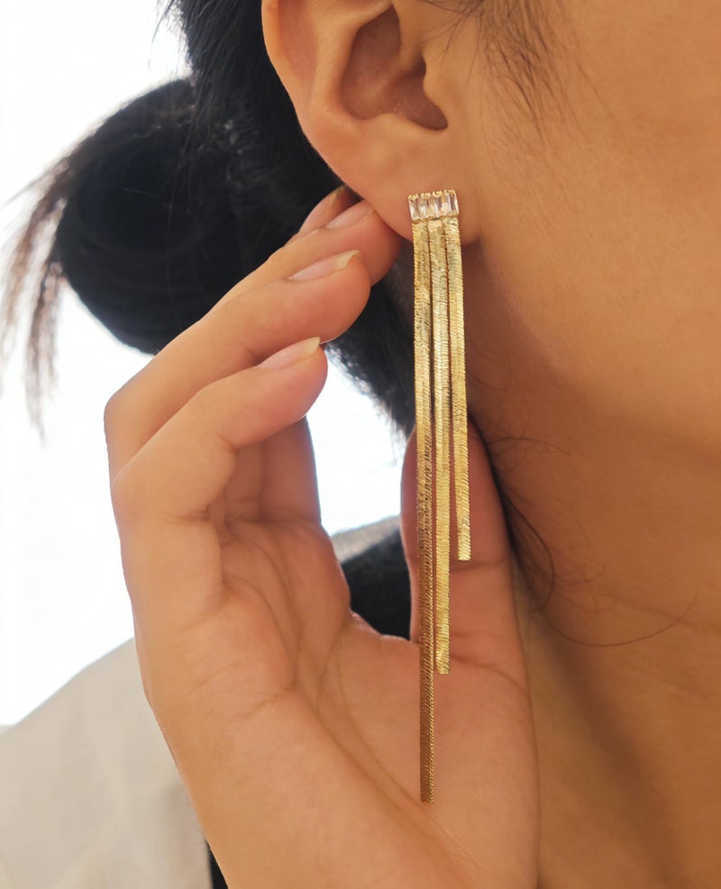 Tituthia Gold Dangle for Women Trendy, 14K Tassel Long Drop Earrings Fashion Gold Earrings for Women Hypoallergenic Tassel Chain Earrings for Womens Gold Jewelry Gift - Image 3