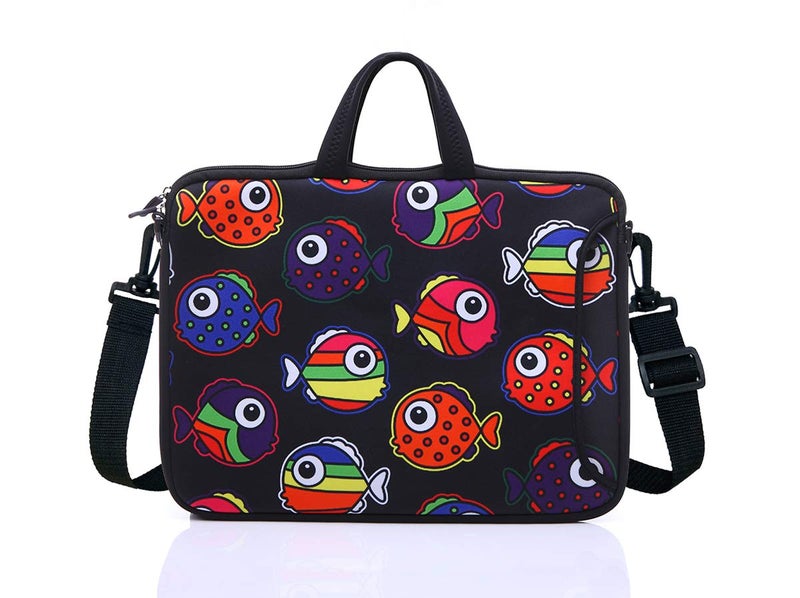 YIDA 10-Inch Laptop Shoulder Sleeve Case and Tablet Bag for most 9.7" 10" 10.1" 10.2" Ipad/Notebook/eBook/Readers (black red fish) - Image 1