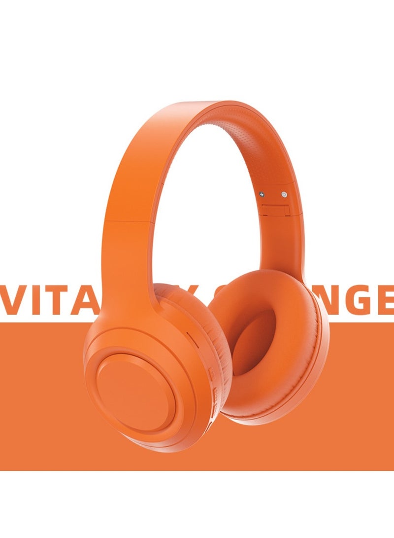 caijin Wireless Bluetooth earphones with microphone, adjustable height, HiFi stereo sound, noise cancellation, foldable design, lightweight and portable, over-ear style, and built-in microphone. Suitable for home, office, and travel use, and also makes a great birthday gift (orange). - Image 2