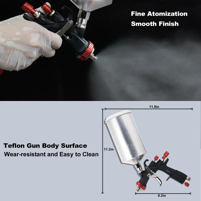 AEROPRO Tools R500 LVLP Double Air Spray Gun Kit with 1000cc Aluminum Cup, A610 Paint Guns Automotive, Car Paint Gun Sprayer, Paint Gun for House Painting, Car, Furniture, Varnish and Top Coat - Image 5