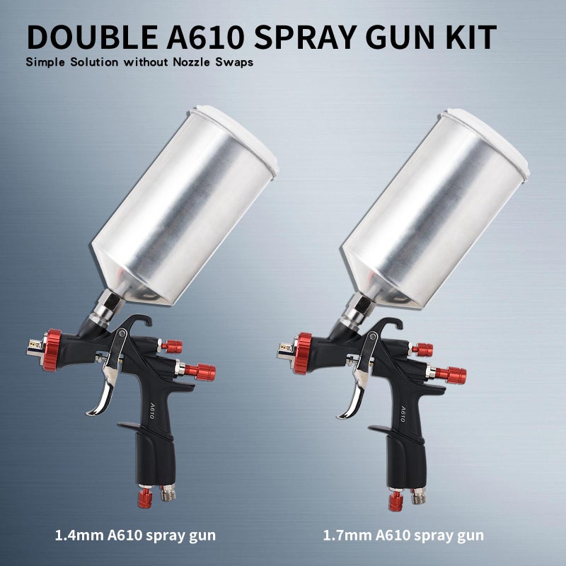 AEROPRO Tools R500 LVLP Double Air Spray Gun Kit with 1000cc Aluminum Cup, A610 Paint Guns Automotive, Car Paint Gun Sprayer, Paint Gun for House Painting, Car, Furniture, Varnish and Top Coat - Image 2