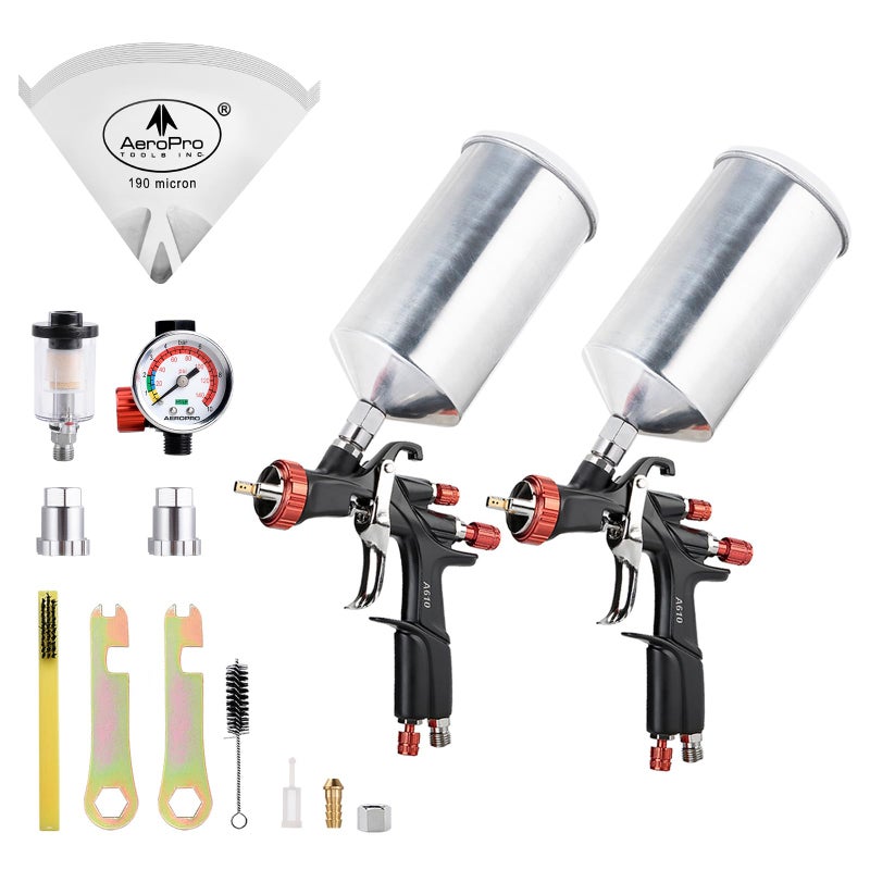 AEROPRO Tools R500 LVLP Double Air Spray Gun Kit with 1000cc Aluminum Cup, A610 Paint Guns Automotive, Car Paint Gun Sprayer, Paint Gun for House Painting, Car, Furniture, Varnish and Top Coat - Image 1