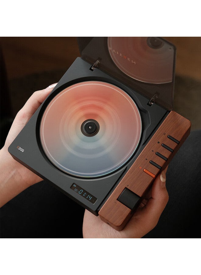 R300 Cd Player Retro Bluetooth Pure Cd Player Qixi Valentine's Day Gift Wood Grain Brown - Image 1