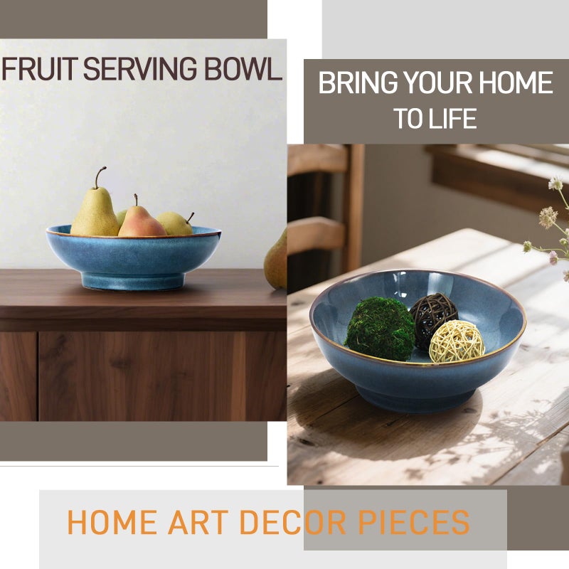 Ronanemon Ceramic Fruit Bowl,10.2" Decorative Bowl, Large Fruit Bowl for Kitchen Counter, Pedestal Bowl, Kitchen Counter DÃ©cor, Bread Candy Snacks Organizer(Starry sky blue) - Image 4