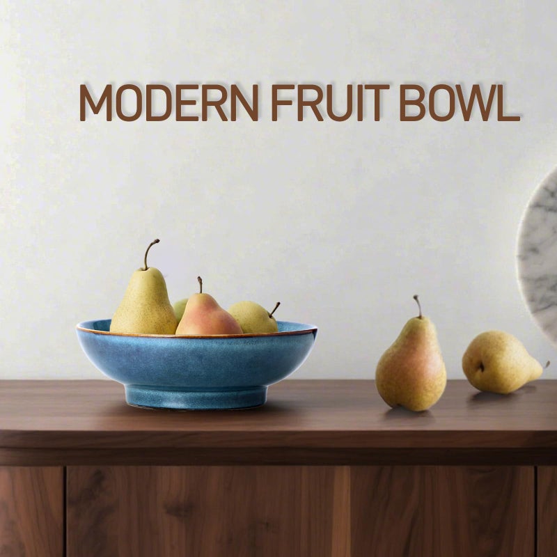 Ronanemon Ceramic Fruit Bowl,10.2" Decorative Bowl, Large Fruit Bowl for Kitchen Counter, Pedestal Bowl, Kitchen Counter DÃ©cor, Bread Candy Snacks Organizer(Starry sky blue) - Image 5