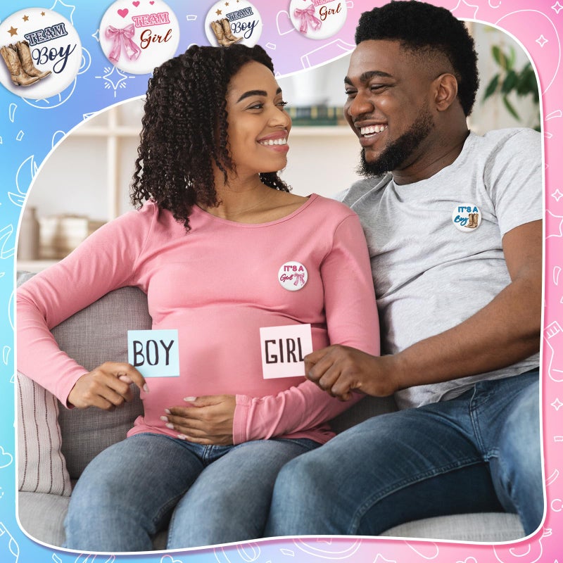 Highergo 48 Pcs Boots or Bows Gender Reveal Pins Team Boy or Girl Pins Western Cowboy or Cowgirl Gender Reveal Games Decorations Blue and Pink Button Baby Shower Favors for Guests Party Supplies - Image 5