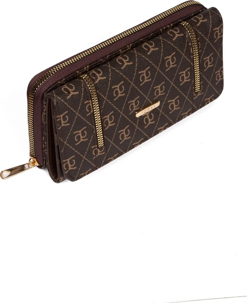 Adelina Bags Women's Patterned Wallet with Paper Money and Card Holder Compartment Zipper Detailed