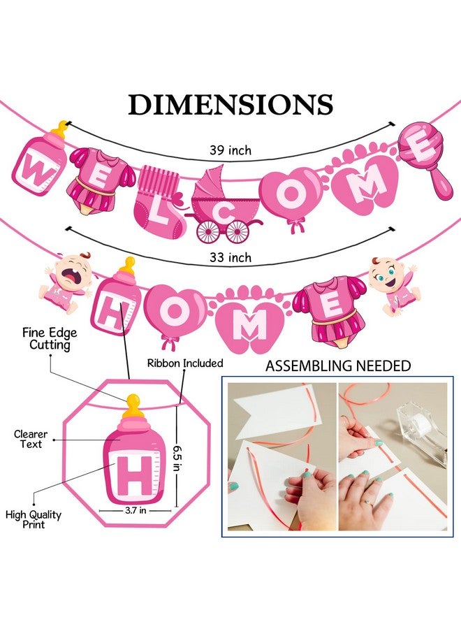 ZYOZIQUE Baby Girl Welcome Home Decoration Banner For Baby Shower/Welcome Party Banner, Pink - Image 2