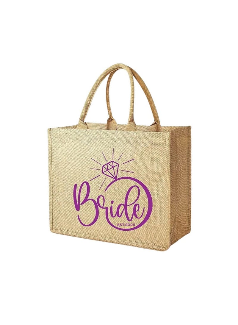 PRINTSHOP4ME Jute Tote Bag-Bride Est-Wedding Party Gift Bag For Bridesmaids And Guests-Wedding Party Favors  - Image 1